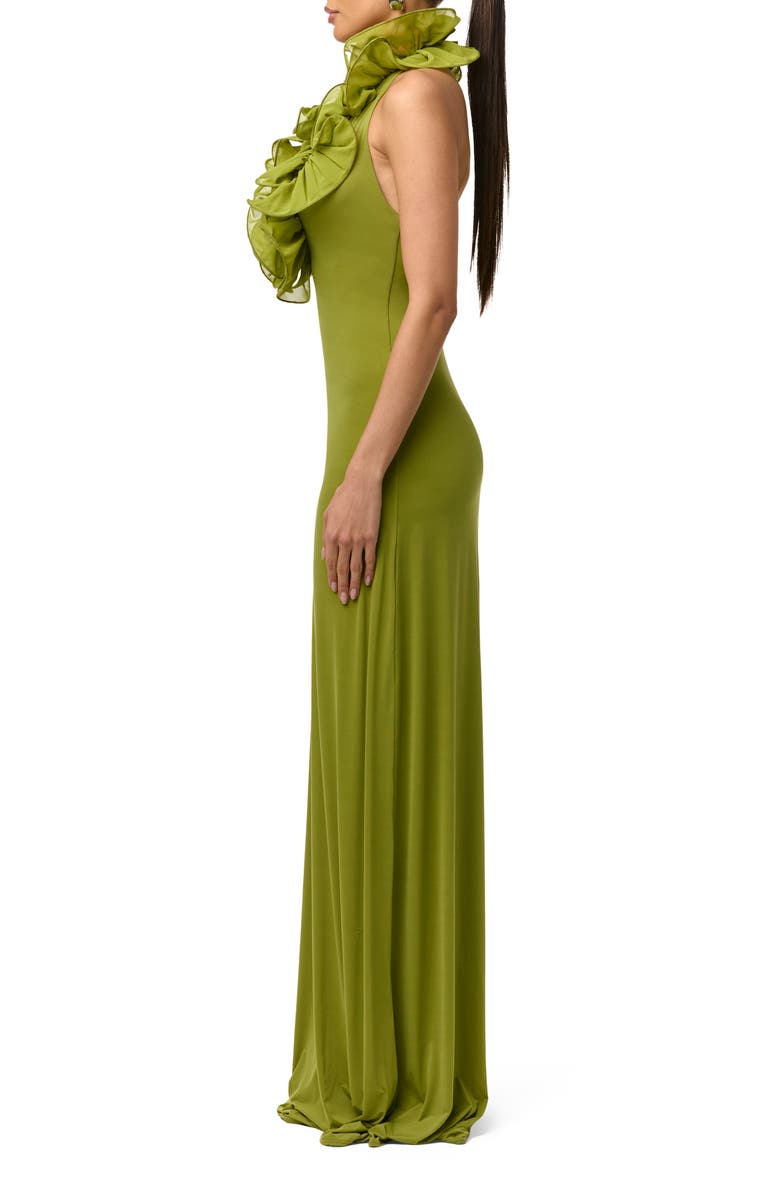 Naked Wardrobe Ruffle Plunge Halter Maxi Dress, Alternate, color, Mojito