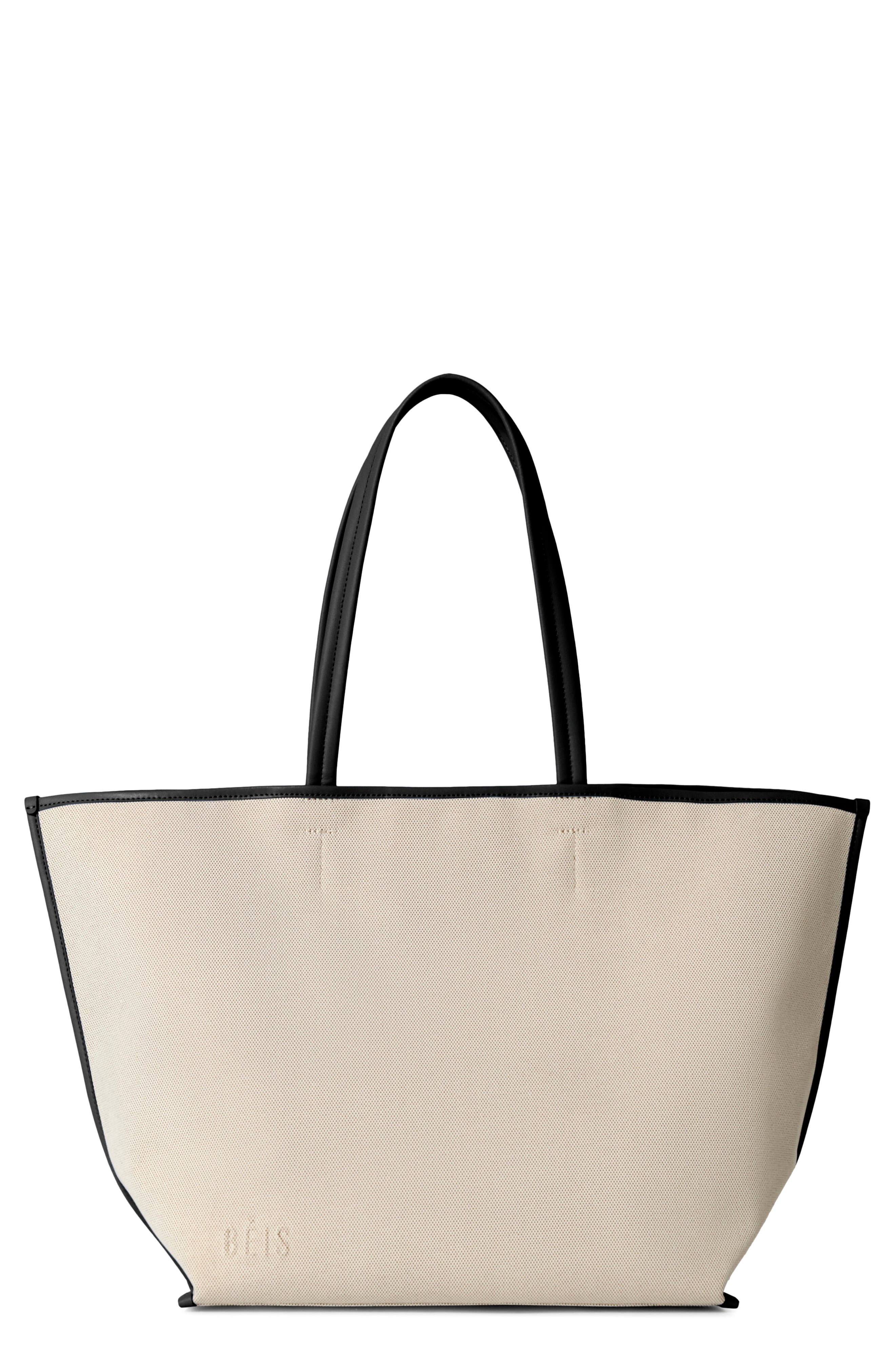Béis The Canvas & Leather Tote, Main, color, Black