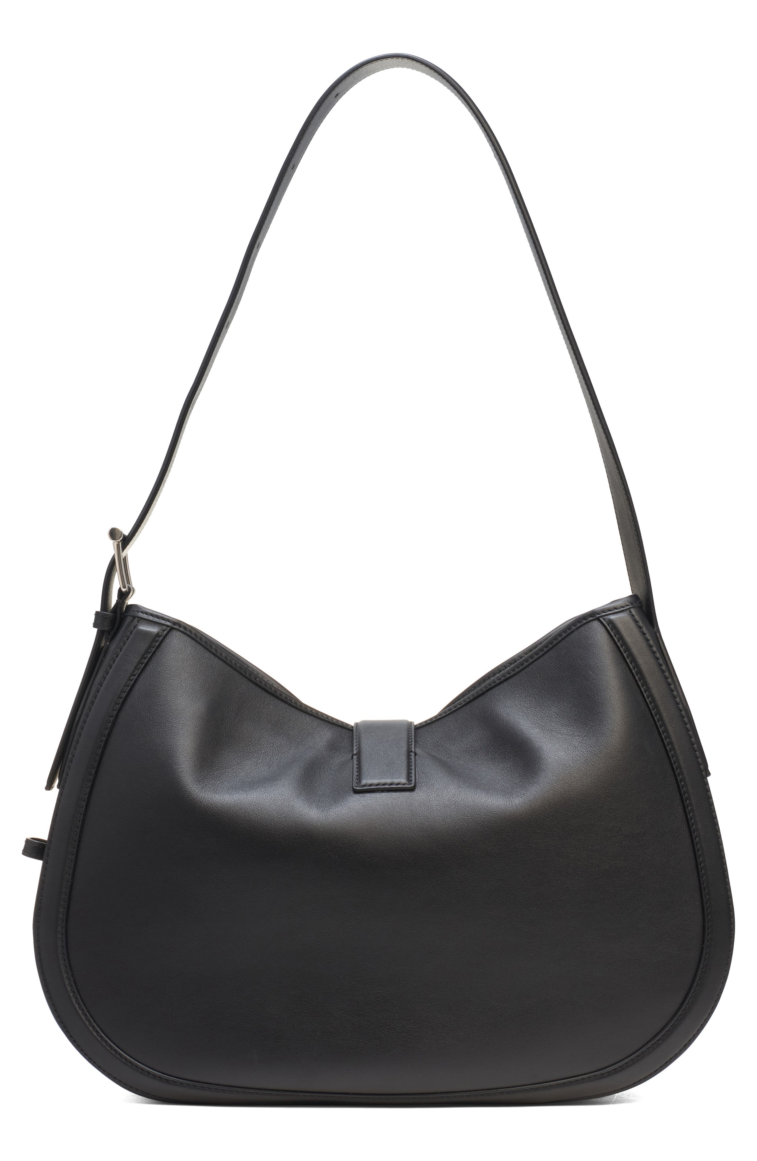 McQueen T-Bar Leather Shoulder Bag, Alternate, color, Black/ Silver