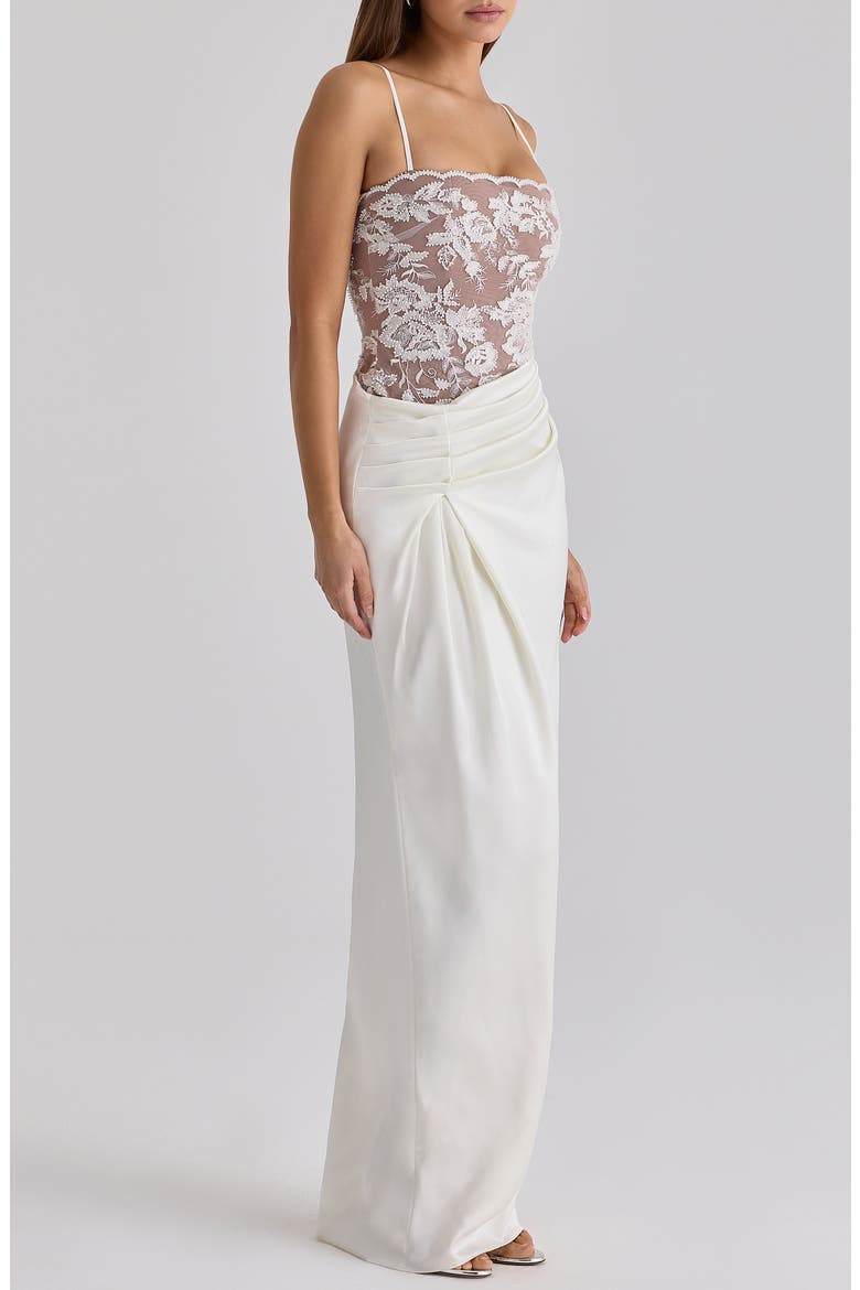 Eliette Lace & Satin Column Gown, Alternate, color, WHITE