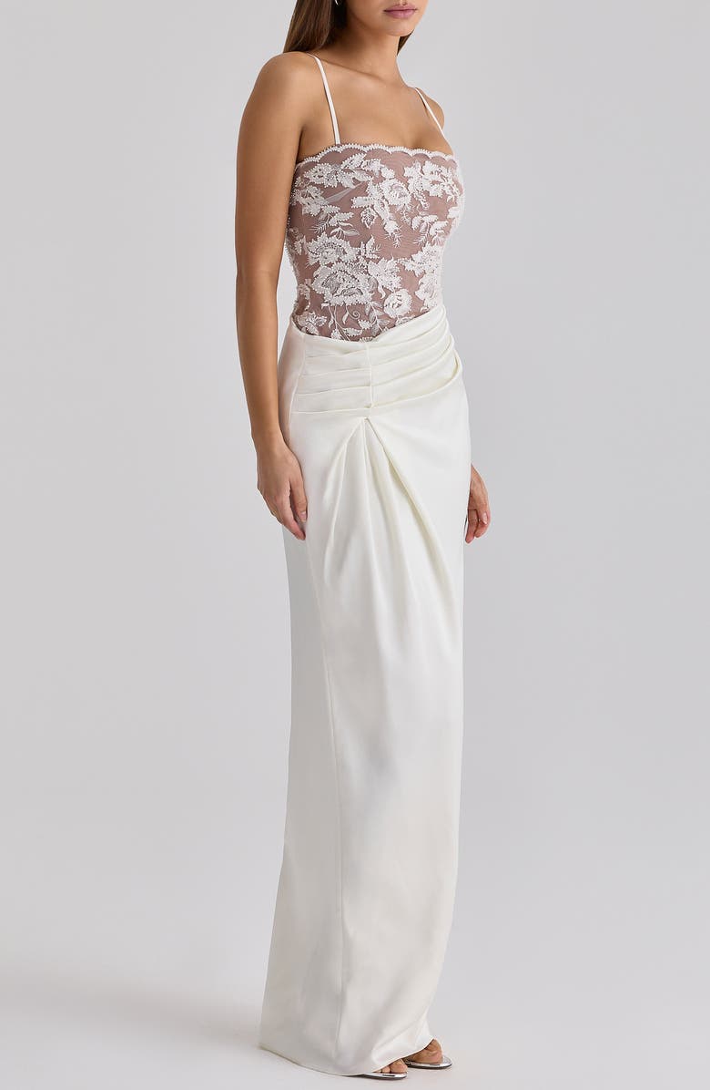 HOUSE OF CB Eliette Lace & Satin Column Gown, Alternate, color, White