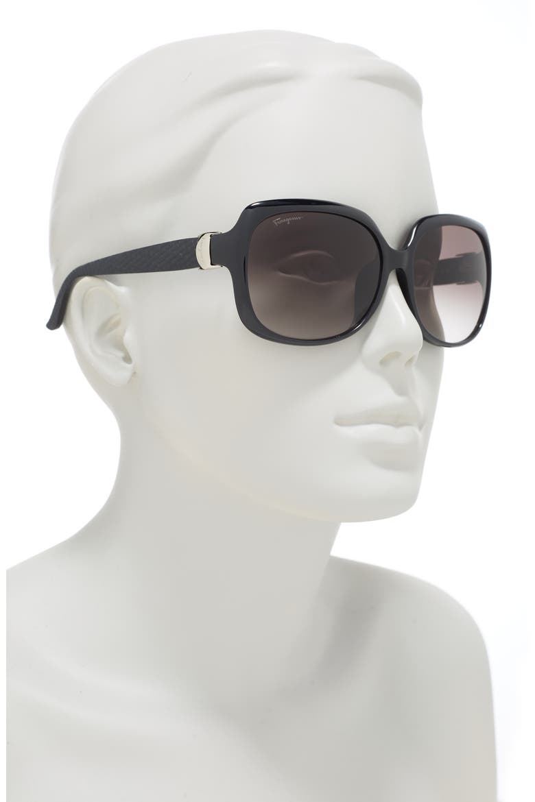 Salvatore Ferragamo 59mm Square Sunglasses, Alternate, color, BLACK