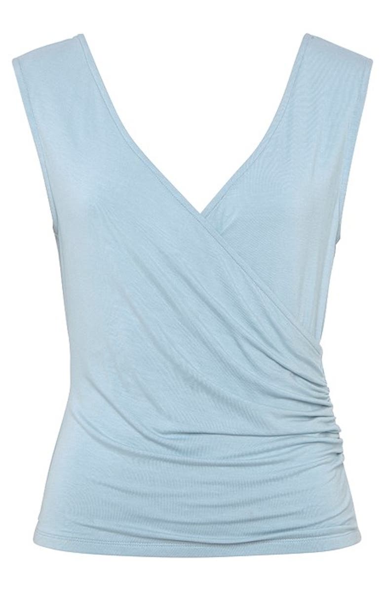 LASCANA Women's Wrap Look Sleeveless Top, Alternate, color, Smokey Blue