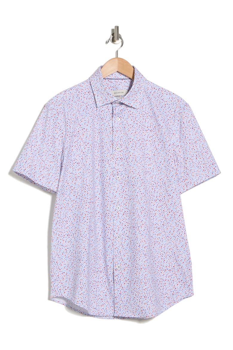 Print Short Sleeve Button-Up Shirt, Alternate, color, PIMENTO