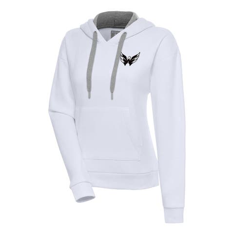 Women's Antigua  White Washington Capitals Metallic Logo Victory Pullover Hoodie