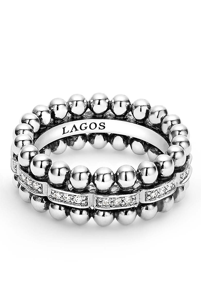 LAGOS Caviar Spark Diamond Band Ring, Alternate, color, Silver/ Diamond
