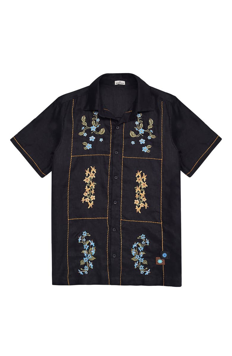 Agua Bendita Jack Linen Camp Shirt, Alternate, color, Black Multi