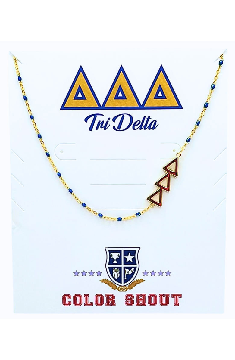 Color Shout Delta Delta Delta Greek Letter Side Set Necklace, Main, color, Yellow Gold