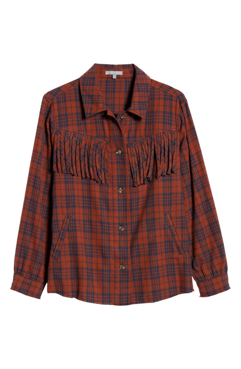 Wit & Wisdom Plaid Fringe Detail Cotton Shirt Jacket, Alternate, color, 