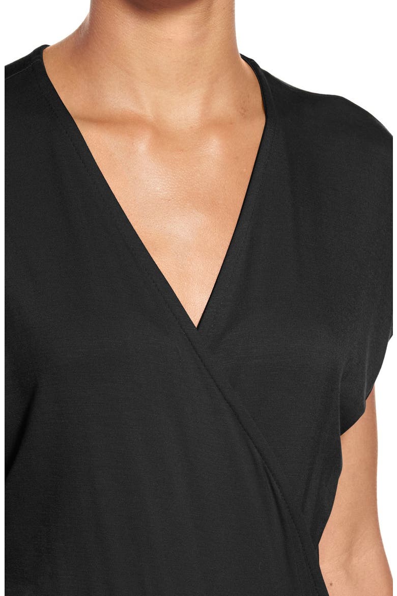 Short Sleeve Wrap Top Jumpsuit, Alternate, color, BLACK