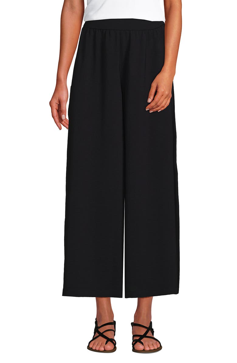 Lands' End Creaseless High Rise Palazzo Crop Pants, Alternate, color, Black