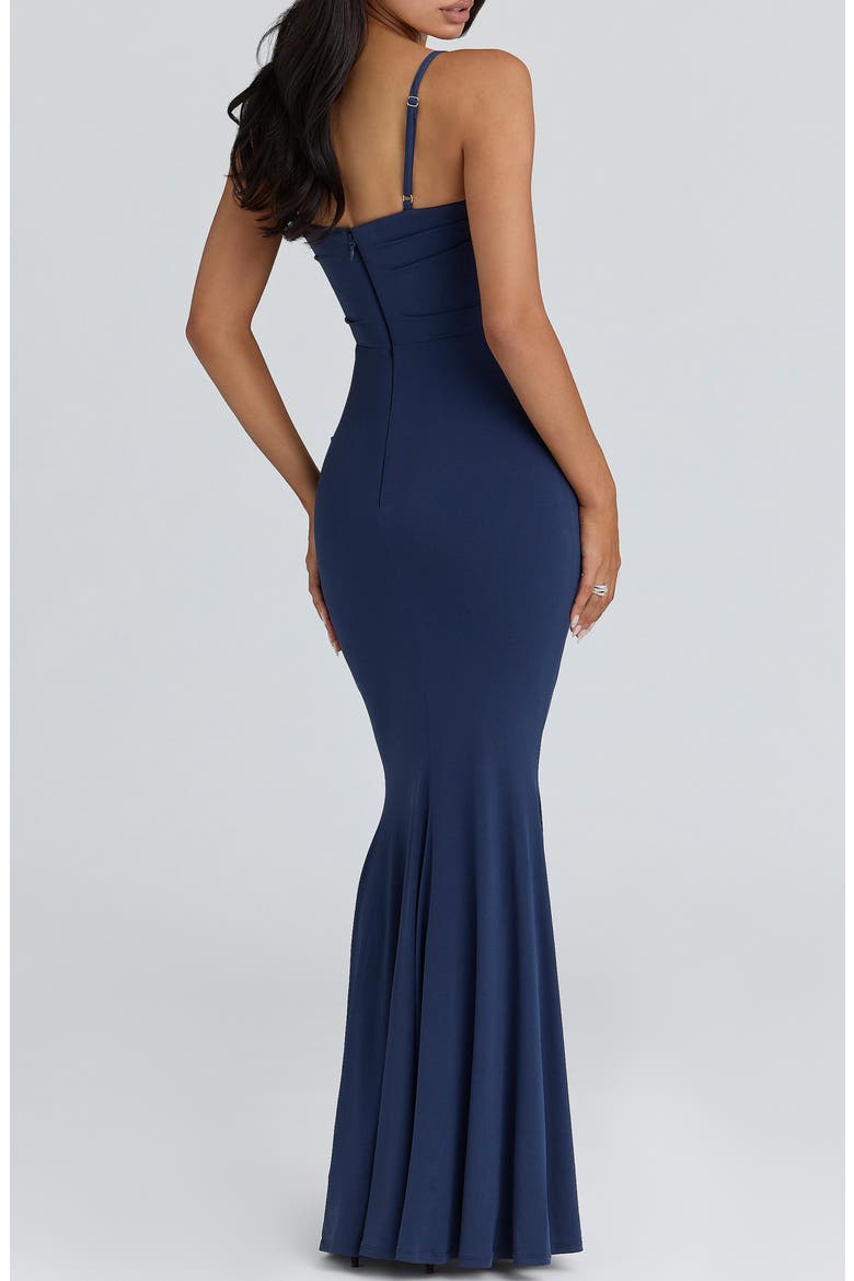 corset trumpet dress OLEA Strapless Bustier Corset Lace Up Trumpet Ruffle Mermaid Prom & Formal Dress Blue / 10 USA
