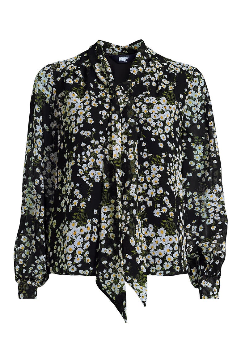 Chiffon Removable Tie Neck Blouse, Alternate, color, Black Tossed Daisies