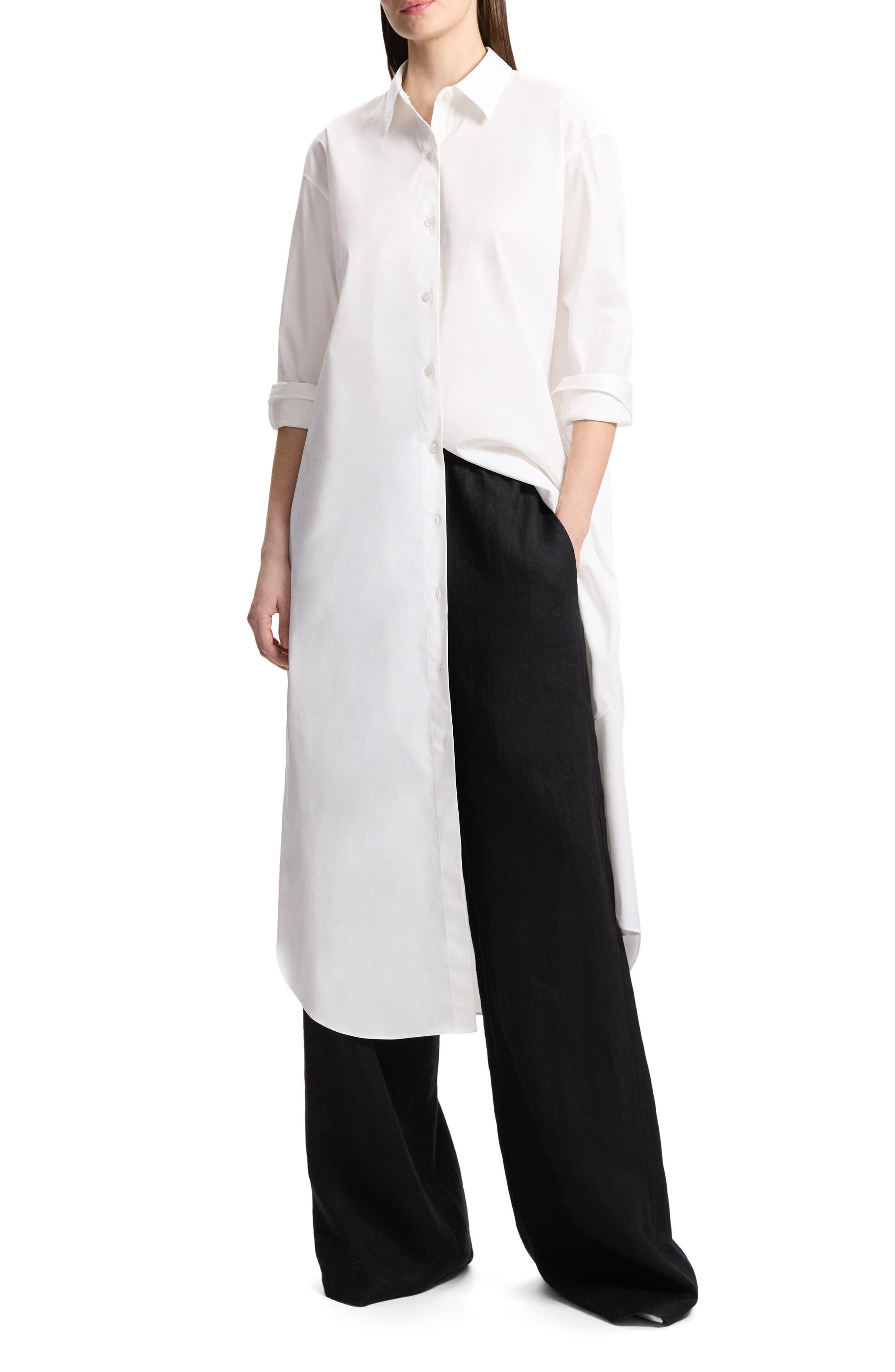 Theory Long Sleeve Cotton Blend Maxi Shirtdress
