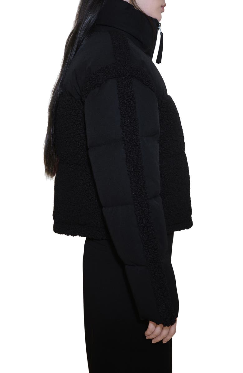 MANGO Mixed Media Faux Shearling Detail Puffer Coat, Alternate, color, Black