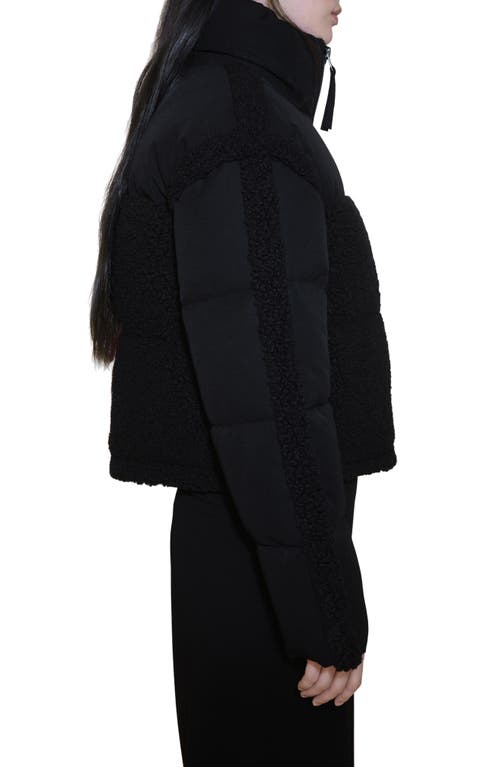 Shop Mango Mixed Media Faux Shearling Detail Puffer Coat In Black