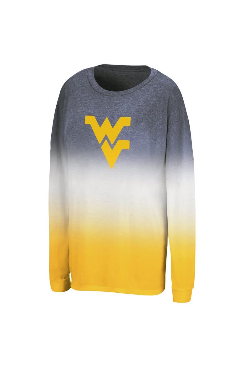 Women's Colosseum Navy West Virginia Mountaineers Winkle Dip Dye Long Sleeve T-Shirt, Alternate, color, Navy
