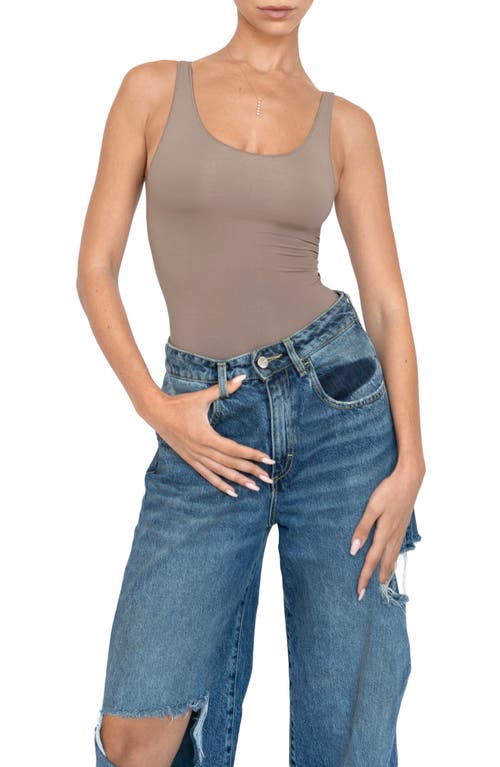 Noody Ultra-thin Seamless Forming Scoop Neck Bodysuit In Gray