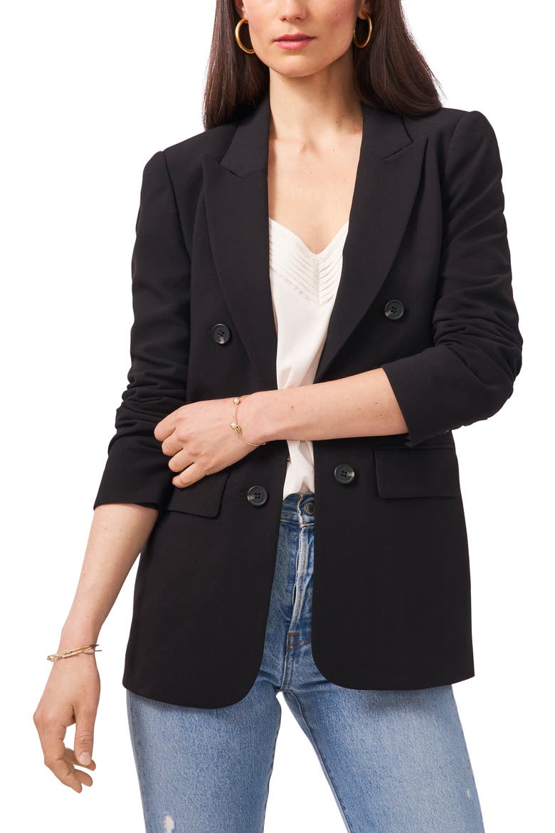 Faux Double Breasted Blazer, Main, color, RICH BLACK