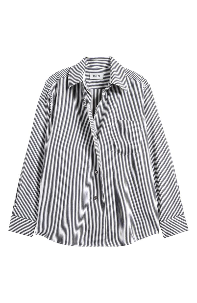 AGOLDE Aris Stripe Button-Up Shirt, Alternate, color, Solene Stripe Black And White