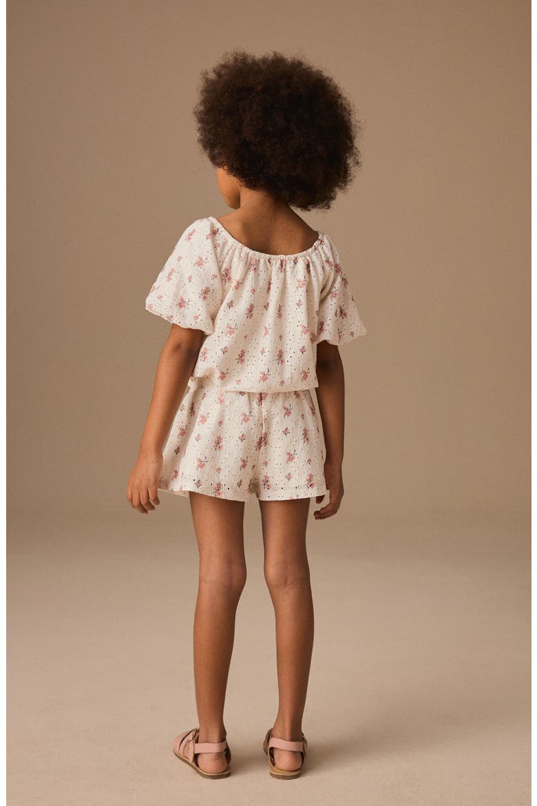 Kids' Ditsy Floral Cotton Puff Sleeve Top & Shorts Set, Alternate, color, NEUTRAL