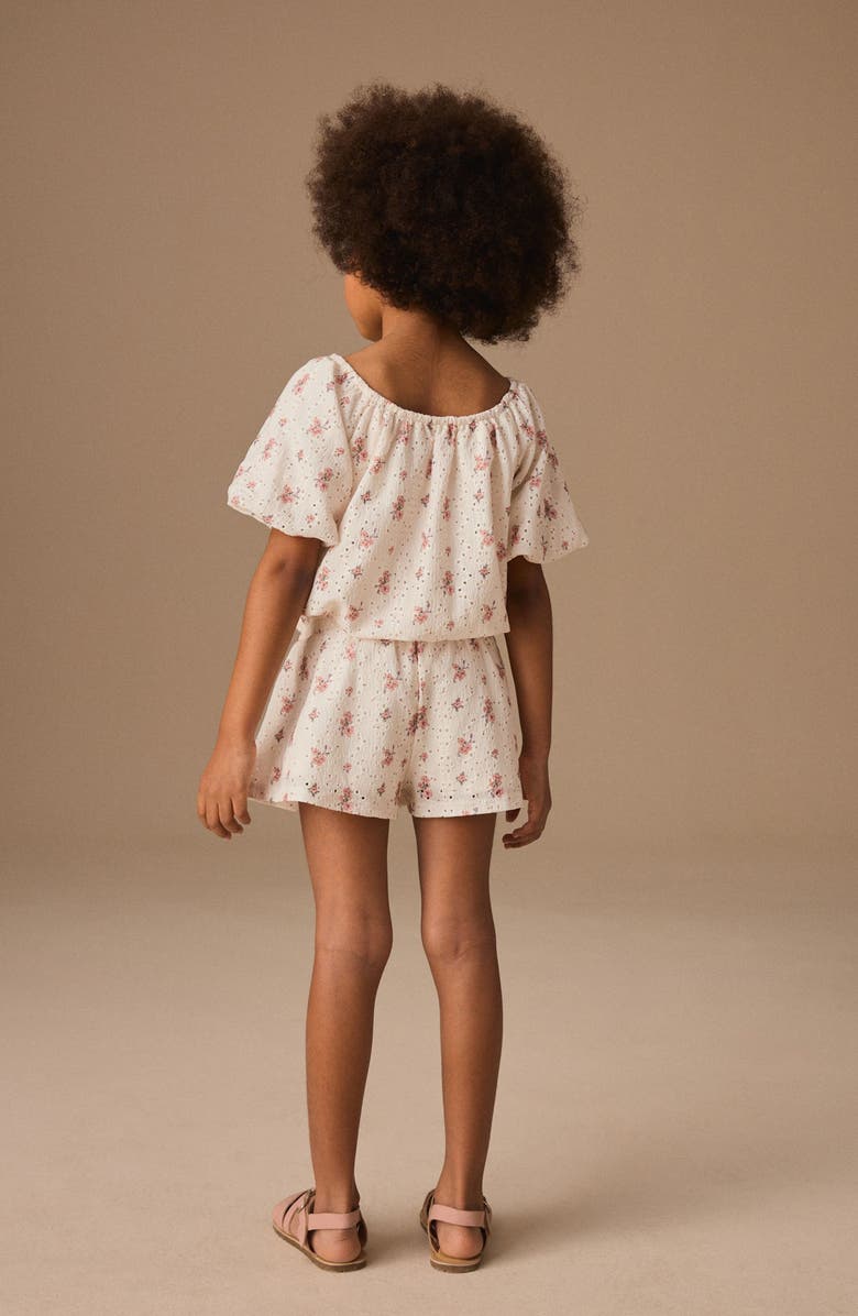 NEXT Kids' Ditsy Floral Cotton Puff Sleeve Top & Shorts Set, Alternate, color, Neutral
