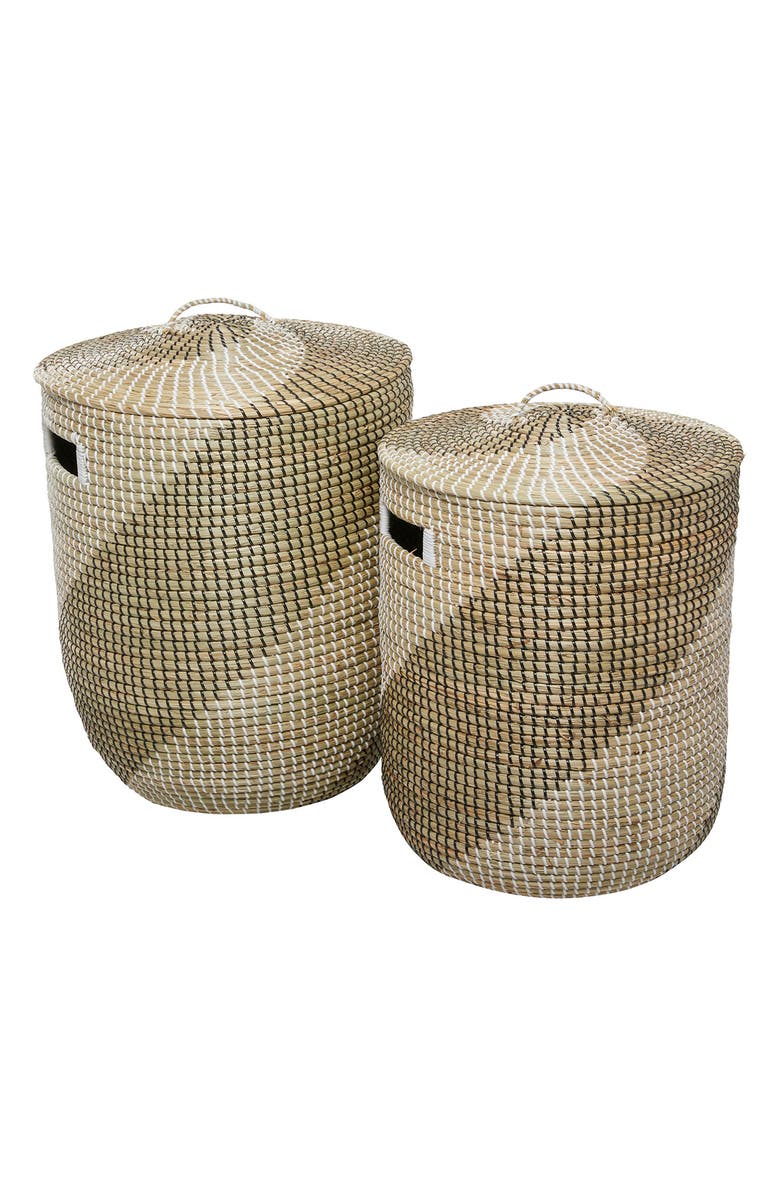 GINGER BIRCH STUDIO Brown Seagrass Handmade Two-Tone Storage Basket with Matching Lid - Set of 2, Main, color, 