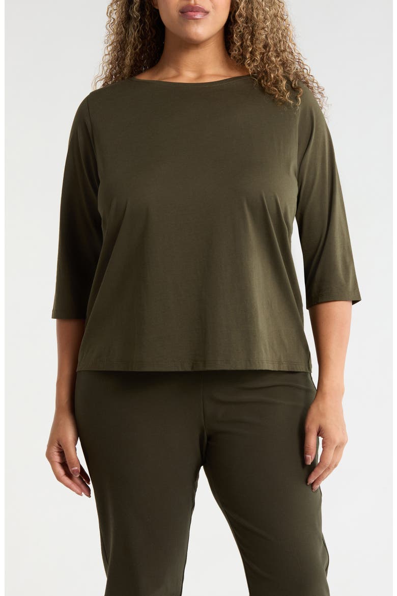 Bateau Neck Organic Cotton Top, Main, color, WOODLAND
