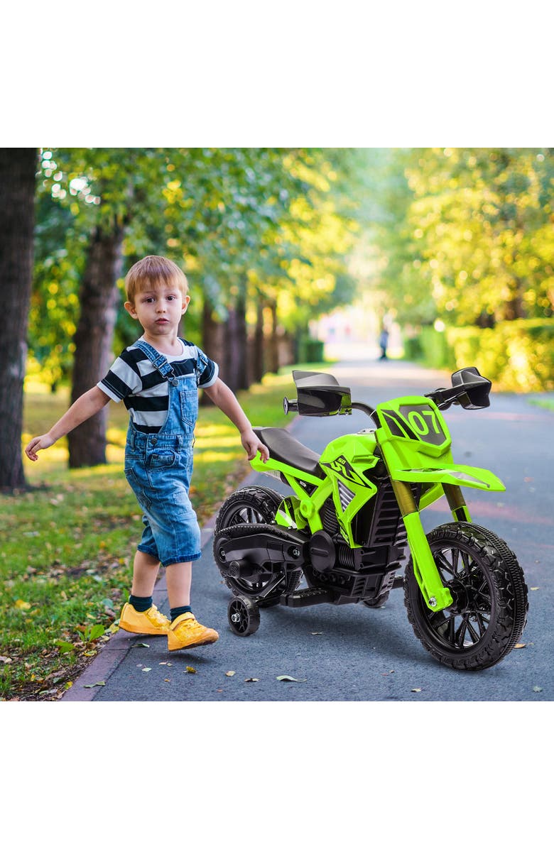 Qaba 6V Kids Motorcycle with Training Wheels, Horn & Start Sound, Alternate, color, Green