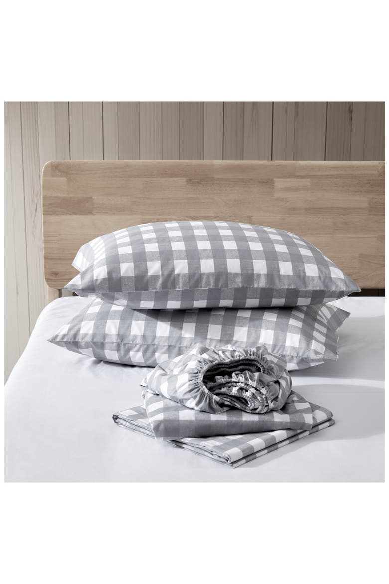 Lakehouse Plaid 200 Thread Count 100% Cotton Percale Sheet Set, Alternate, color, MEDIUM GREY
