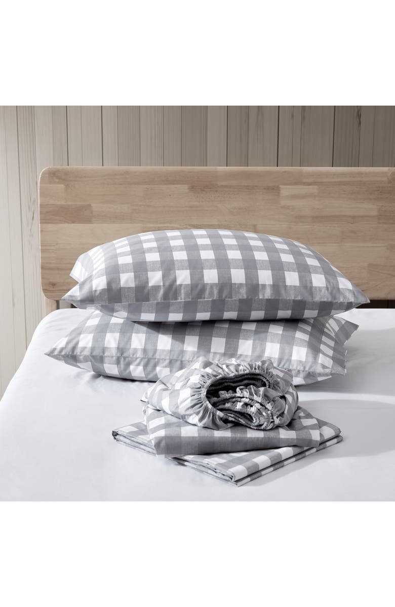 Eddie Bauer Lakehouse Plaid 200 Thread Count 100% Cotton Percale Sheet Set, Alternate, color, Medium Grey