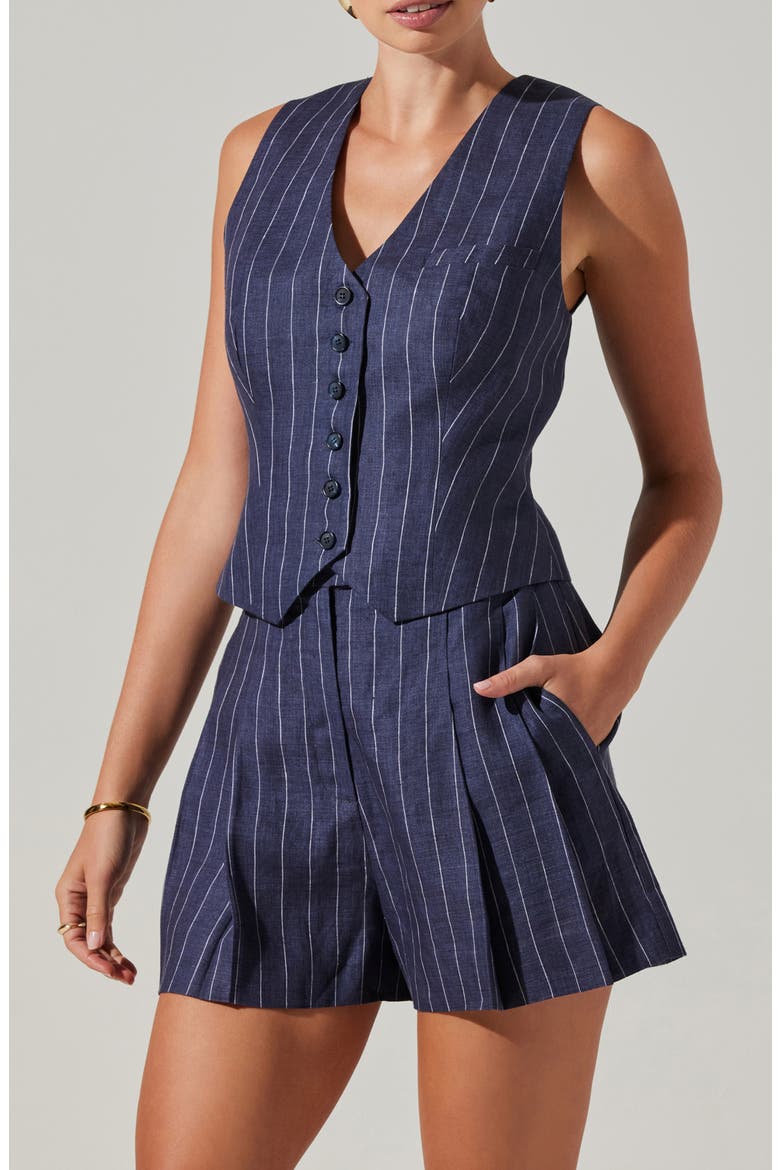 Kaiko Pinstripe Linen Vest, Main, color, INDIGO DENIM STRIPE