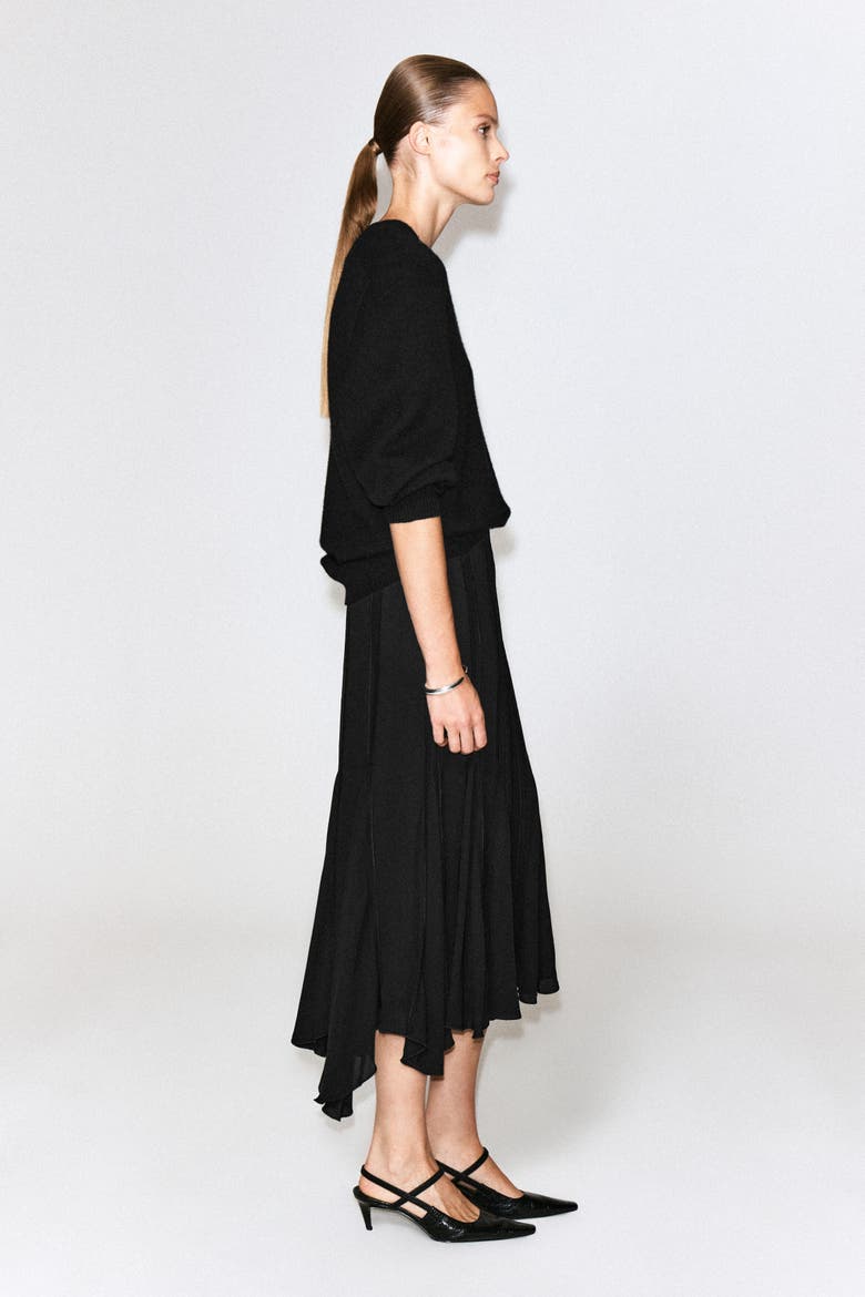 Voluminous Pleated Midi Skirt, Alternate, color, BLACK