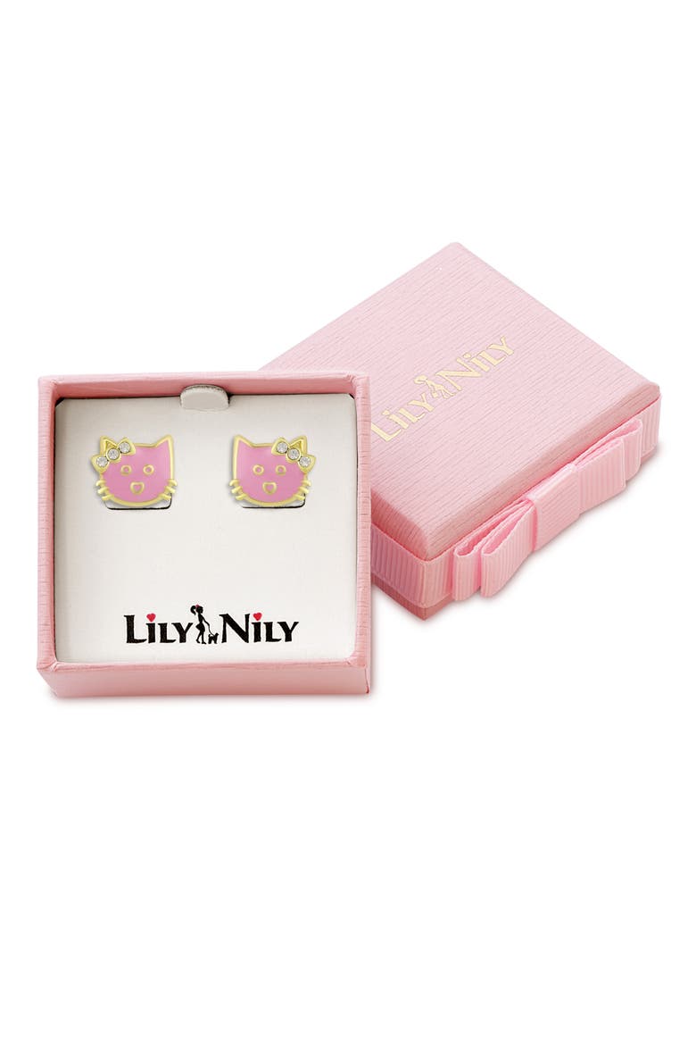 Kids' Cat Stud Earrings, Alternate, color, PINK