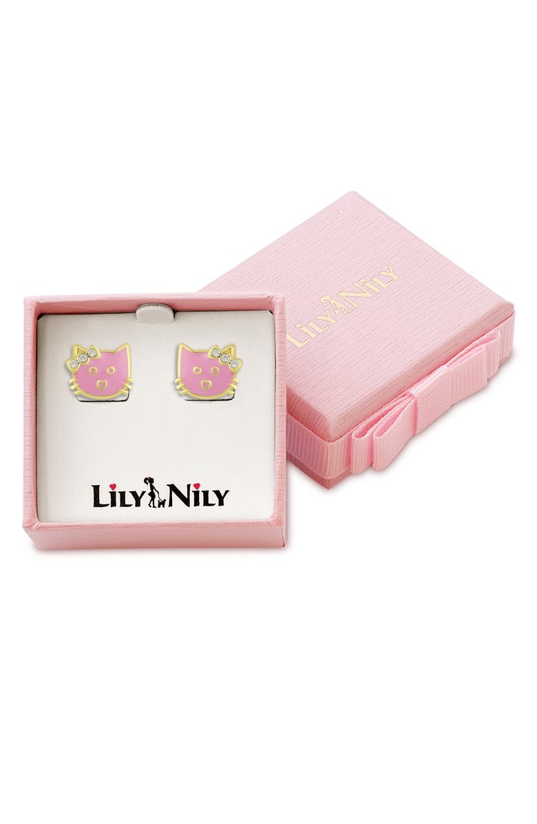 Lily Nily Kids' Cat Stud Earrings, Alternate, color, Pink