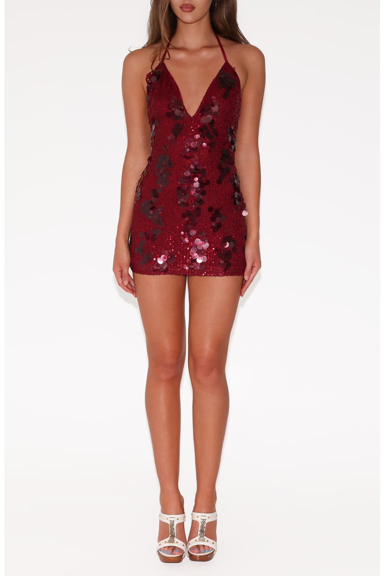Sequin & Paillette Halter Neck Minidress, Main, color, RED
