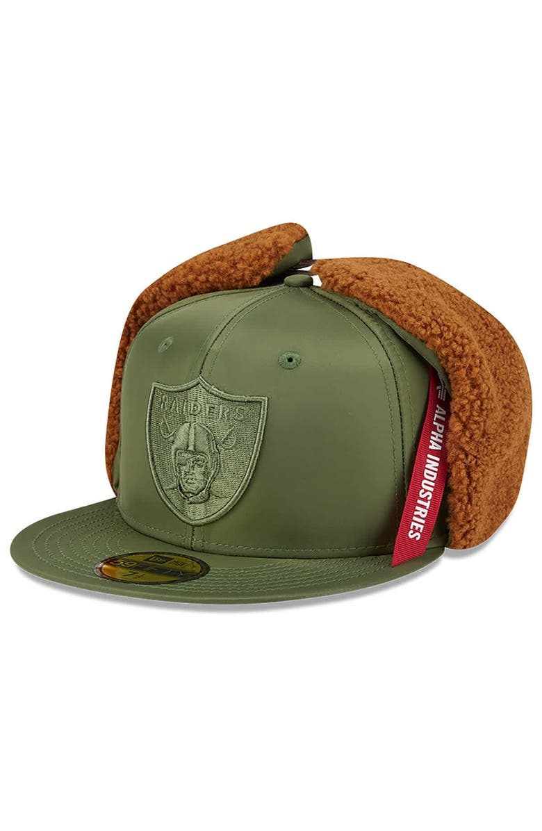 New Era x Alpha Industries Men's New Era x Alpha Industries Olive Las Vegas Raiders Dog Ears 59FIFTY Fitted Hat, Alternate, color, Olive