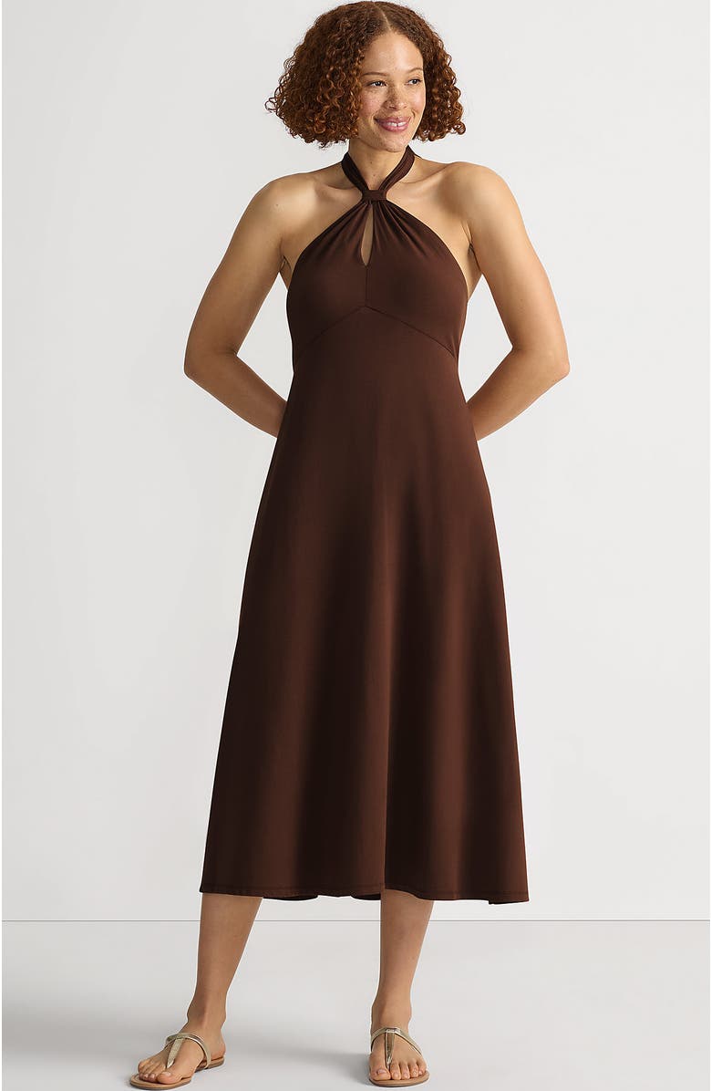 Lands' End Cotton Modal Halter Midi Dress, Main, color, Tree Bark