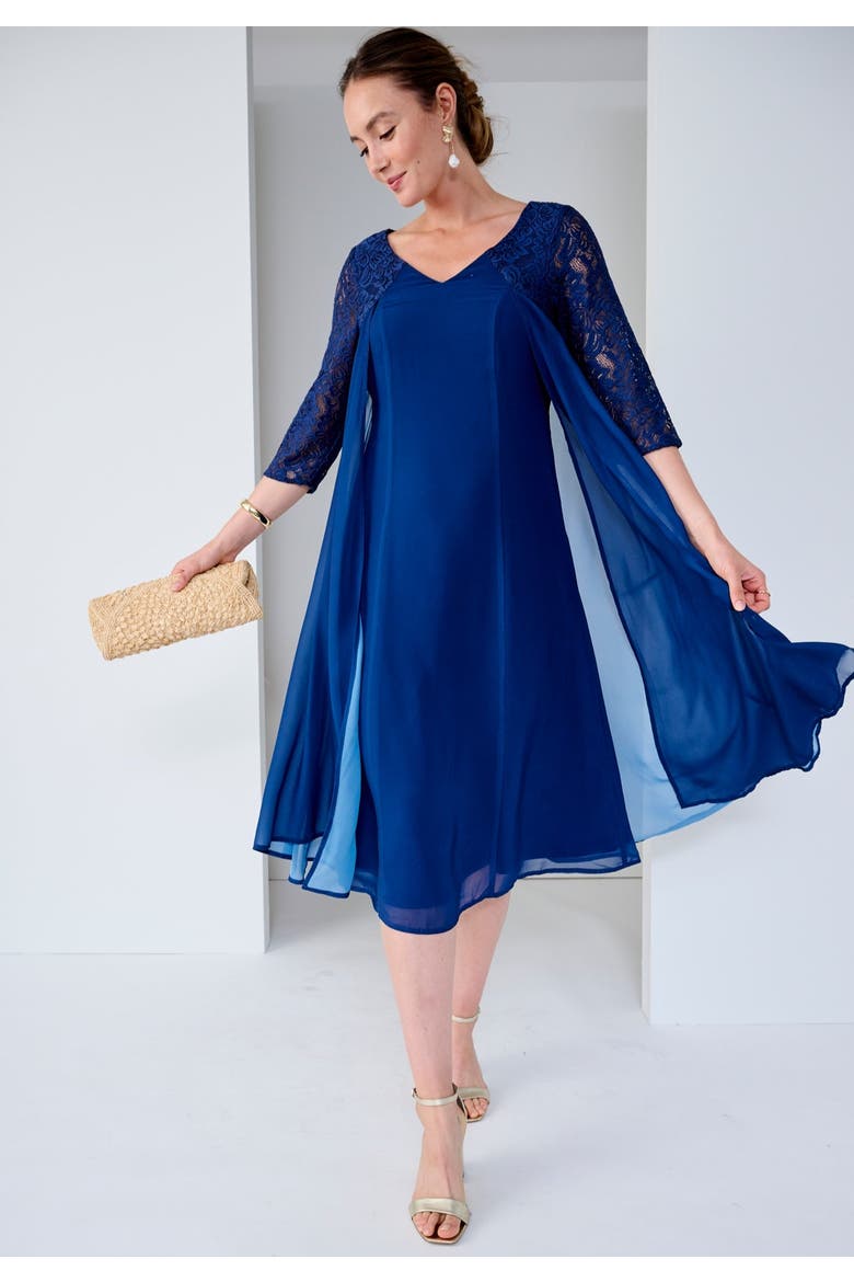 A Line Lace Overlay Dress, Alternate, color, EVENING BLUE