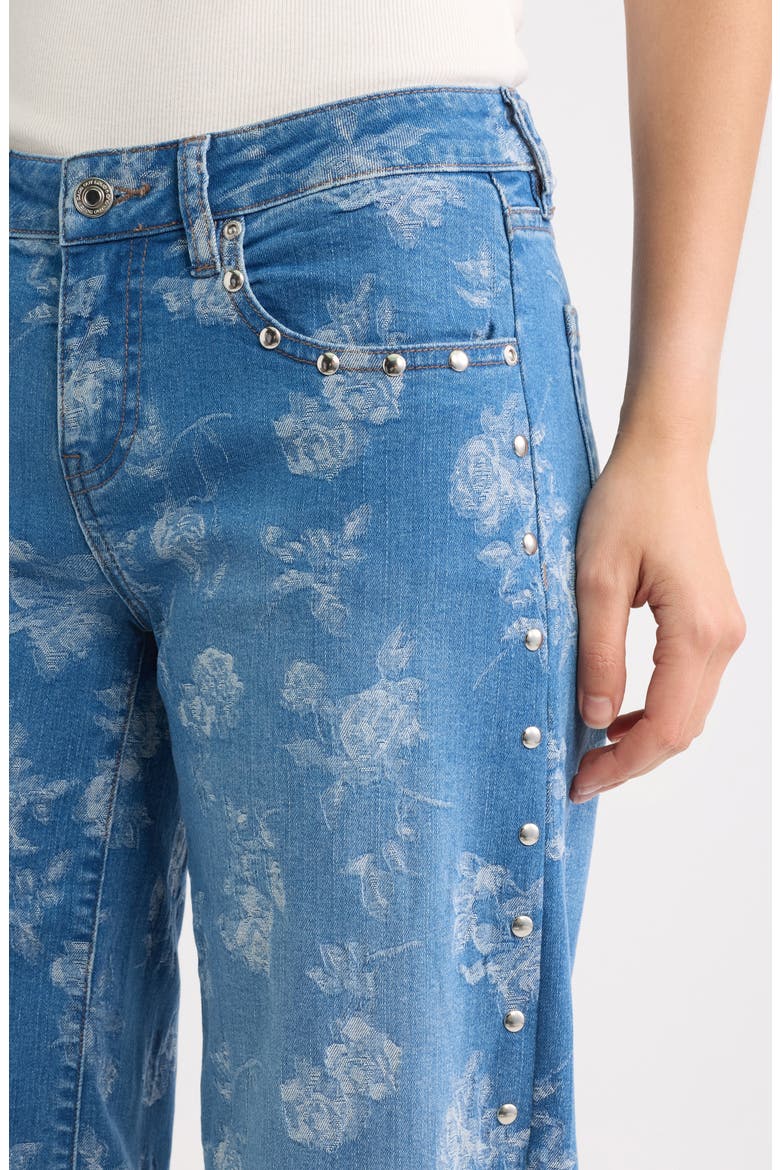 Rose Jacquard Studded Low Rise Wide Leg Jeans, Alternate, color, INDIGO