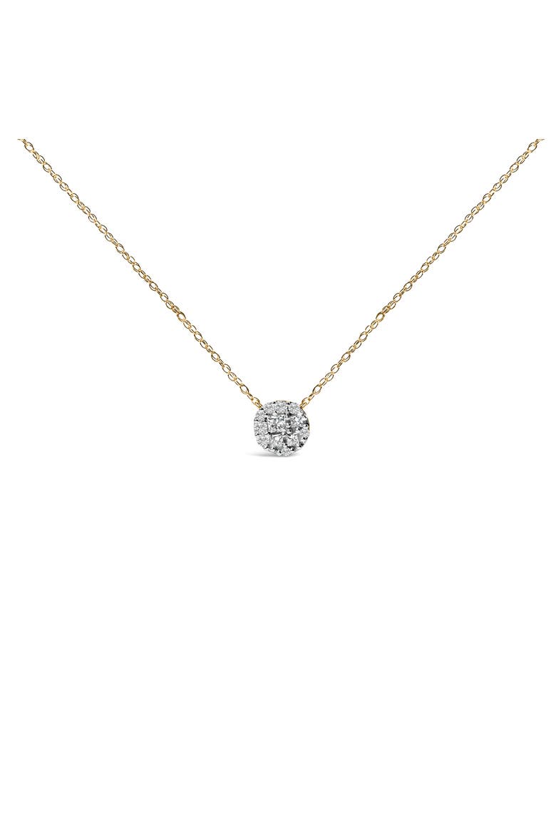 14K Yellow Gold Plated Sterling Silver 3/8 Cttw Diamond Cluster Pendant Necklace, Main, color, Yellow Gold over Silver