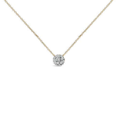 14K Yellow Gold Plated Sterling Silver 3/8 Cttw Diamond Cluster Pendant Necklace