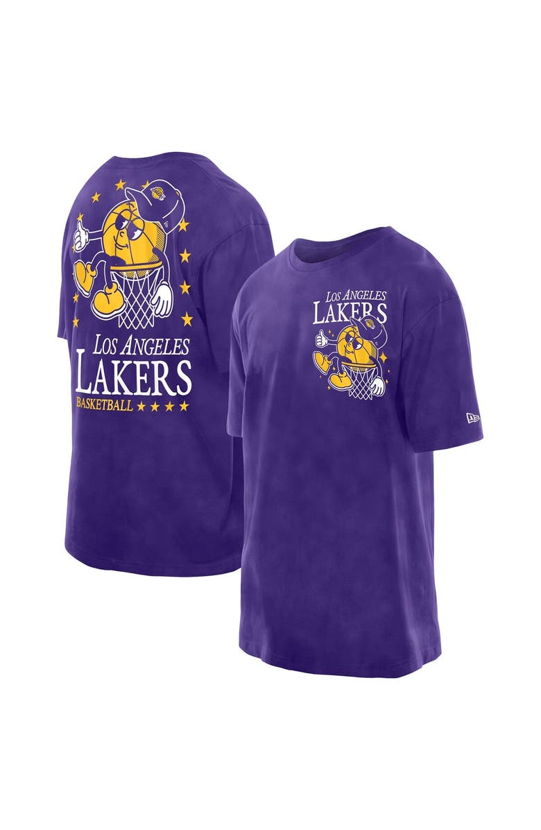 New Era Men's New Era Purple Los Angeles Lakers Old School Sport Enzyme Wash Oversized T-Shirt, Alternate, color, Purple