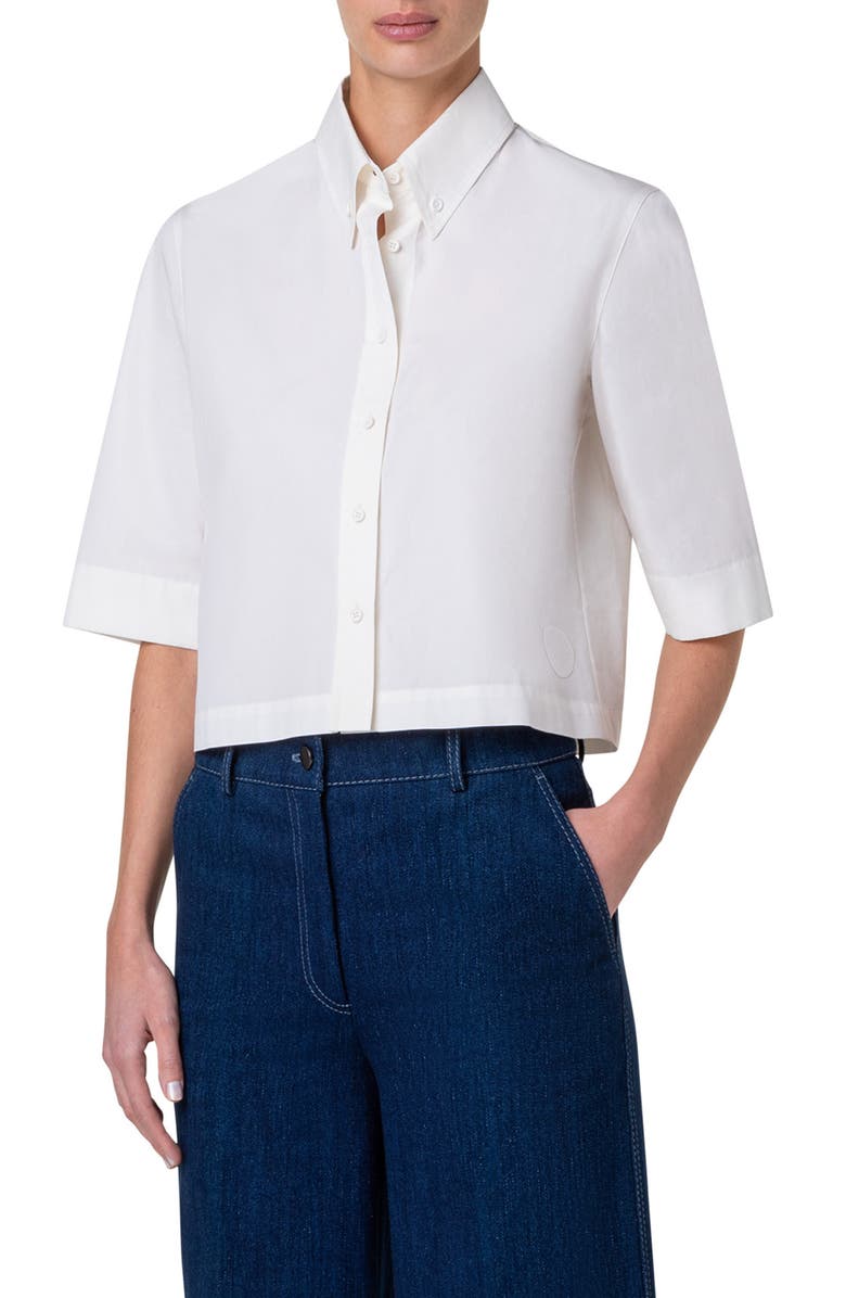 Akris punto Short Sleeve Crop Buttton-Down Shirt, Main, color, 