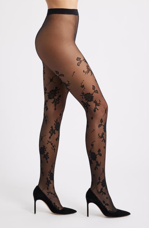 Floral Jacquard Sheer Tights
