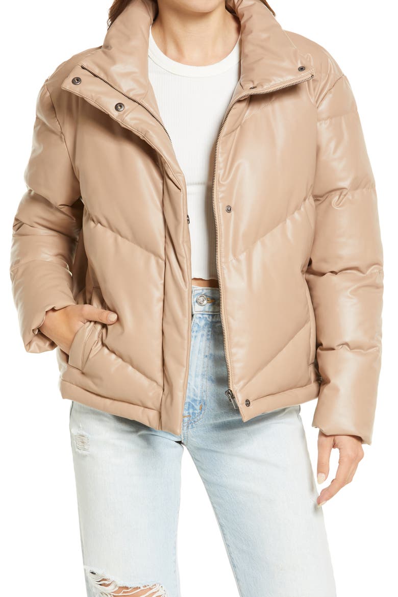 Downtown Faux Leather Puffer Jacket, Main, color, TAN