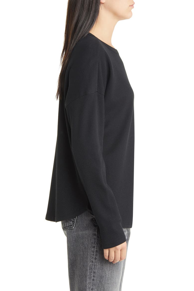Oversize Cotton Blend Thermal Knit Top, Alternate, color, BLACK