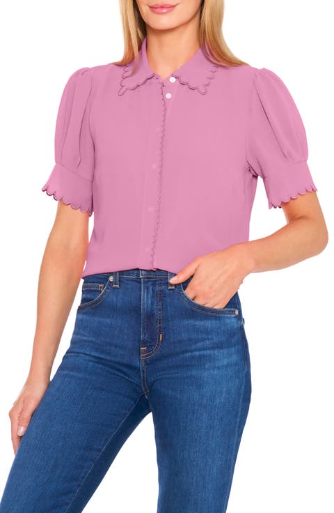 Scallop Trim Button-Up Shirt
