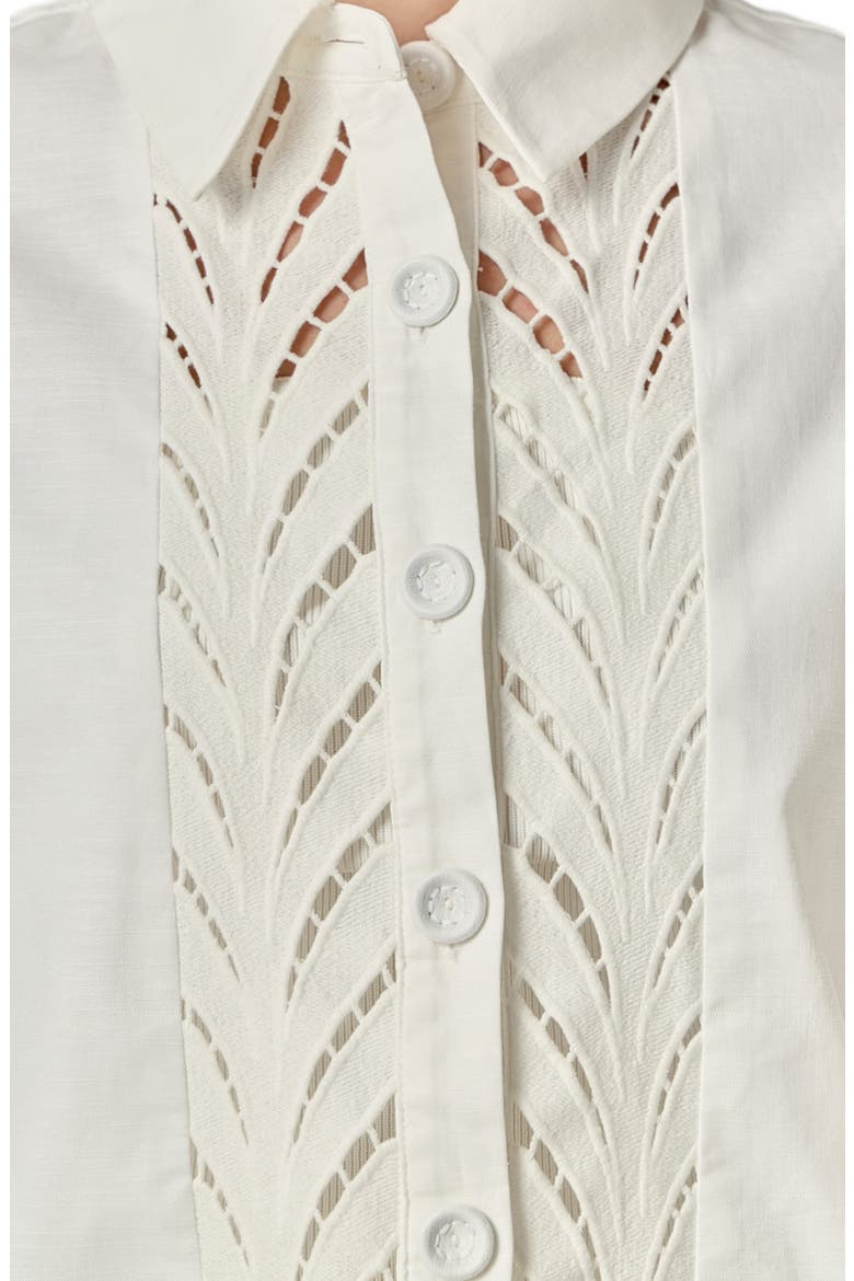 Eyelet Embroidered Oversize Linen & Cotton Button-Up Shirt, Alternate, color, OFF WHITE
