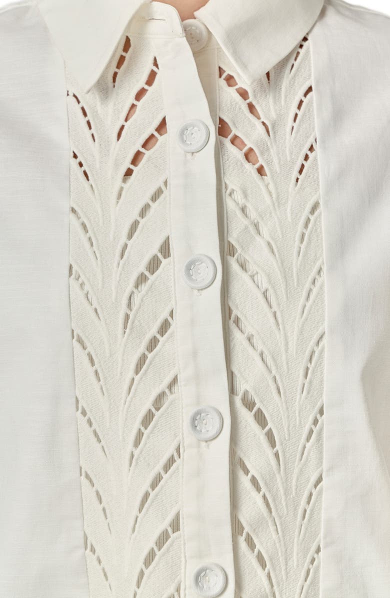 English Factory Eyelet Embroidered Oversize Linen & Cotton Button-Up Shirt, Alternate, color, Off White